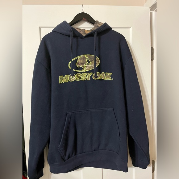 Mossy Oak Staghorn Hoodie Dark Navy Blue/Camouflage inside hood - Picture 1 of 2